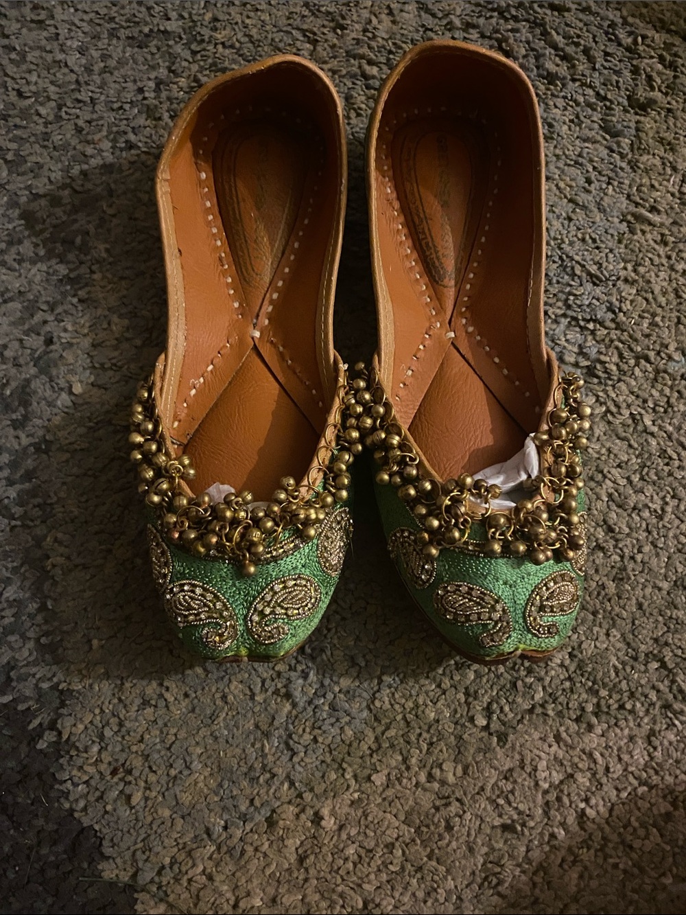 Gretchen Scott Designs Green Beaded Moccasin Flats